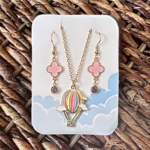 New Handmade Hot Air Balloon Necklace and Earring Set (Version A/Pink & Purple)